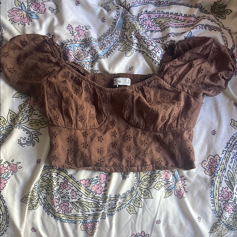 Hollister Brown Puff Sleeve Crop Blouse